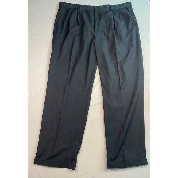 Colours By Alexander Julian Mens Dress Pants Size 42x32 Black Pin Stripe Cuffed - Picture 1 of 9